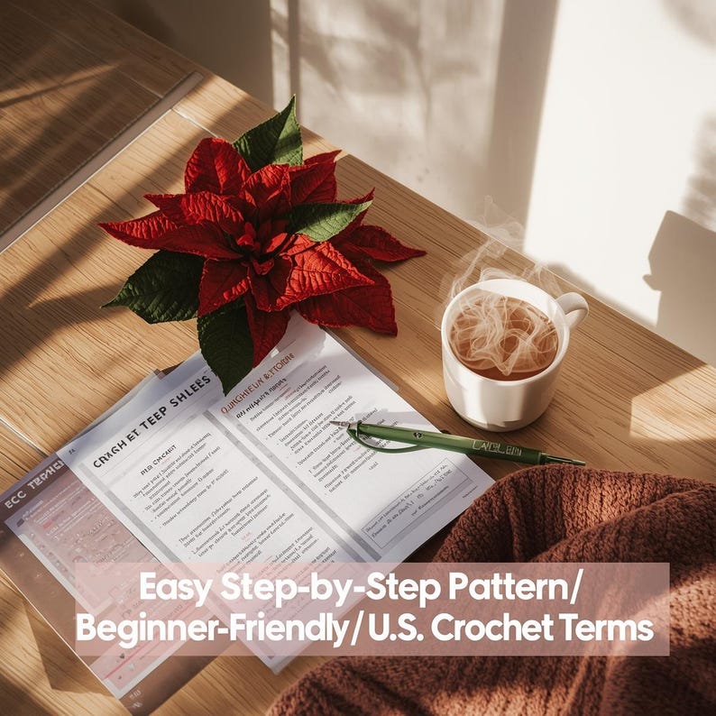 Crochet Poinsettia Pattern PDF | Crochet Motif Flower | Christmas Star Croch | Cozy Winter Decor | Poinsettia Craft Gift for Friend