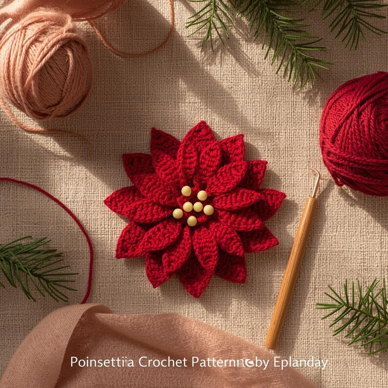 Crochet Poinsettia Pattern PDF | Crochet Motif Flower | Christmas Star Croch | Cozy Winter Decor | Poinsettia Craft Gift for Friend