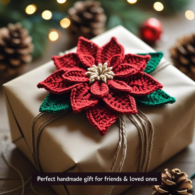 Crochet Poinsettia Pattern PDF | Crochet Motif Flower | Christmas Star Croch | Cozy Winter Decor | Poinsettia Craft Gift for Friend