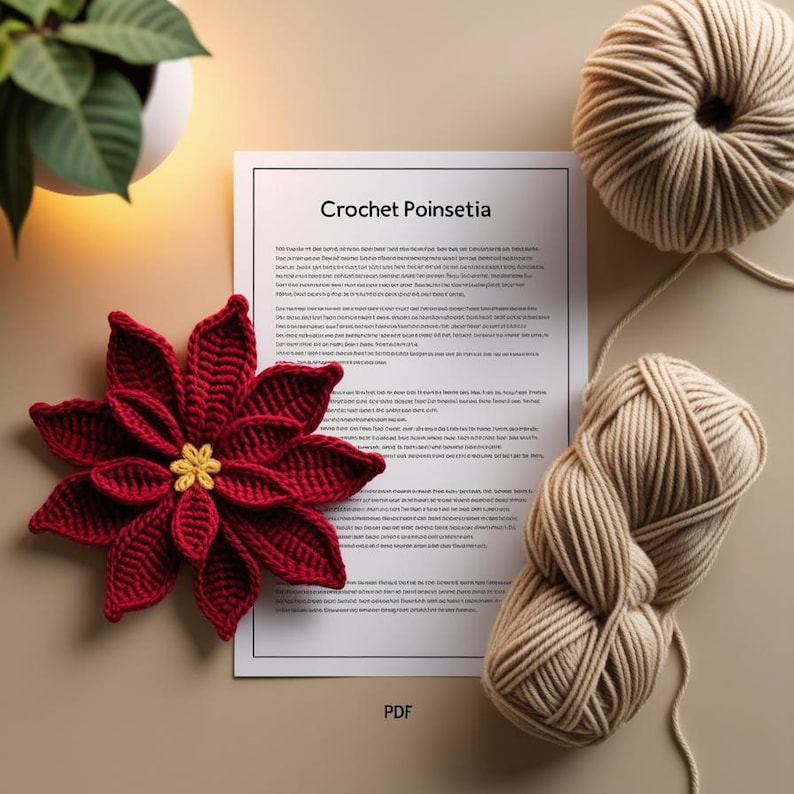 Crochet Poinsettia Pattern PDF | Crochet Motif Flower | Christmas Star Croch | Cozy Winter Decor | Poinsettia Craft Gift for Friend