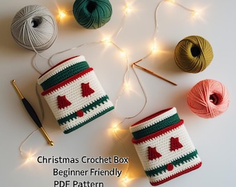 Gehaakte kerstboxset | Gehaakt kerstcadeau | Gehaakte kerstmandoos | Opbergdoos gehaakt | Gehaakte bloembak | Grote gehaakte doos