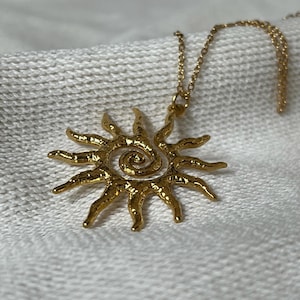 Sun Spiral Necklace • Handmade Gold Sun Pendant • Boho Festival Jewelry • Solar Energy Symbol