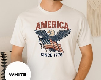Vintage Americana Patriotic Shirt with Bald Eagle - 4th of July Americana Tee