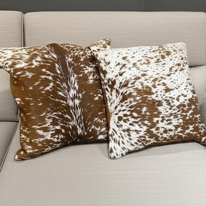 Driekleurige koeienhuid kussensloop: echt behaard leren kussen, 16 x 16 inch