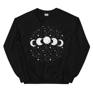 Moon Phases & Stars Crewneck | Celestial Moon Sweatshirt | Witchy Starry Sweater | Lunar Phases Cozy Pullover | Forest Witch Vibes Shirt