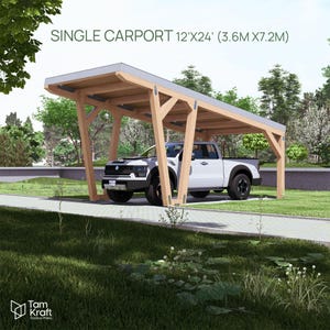 Heavy-Duty Single Carport DIY Plan 24x12 ft: Wood Shelter Blueprint (PDF & SketchUp Files)