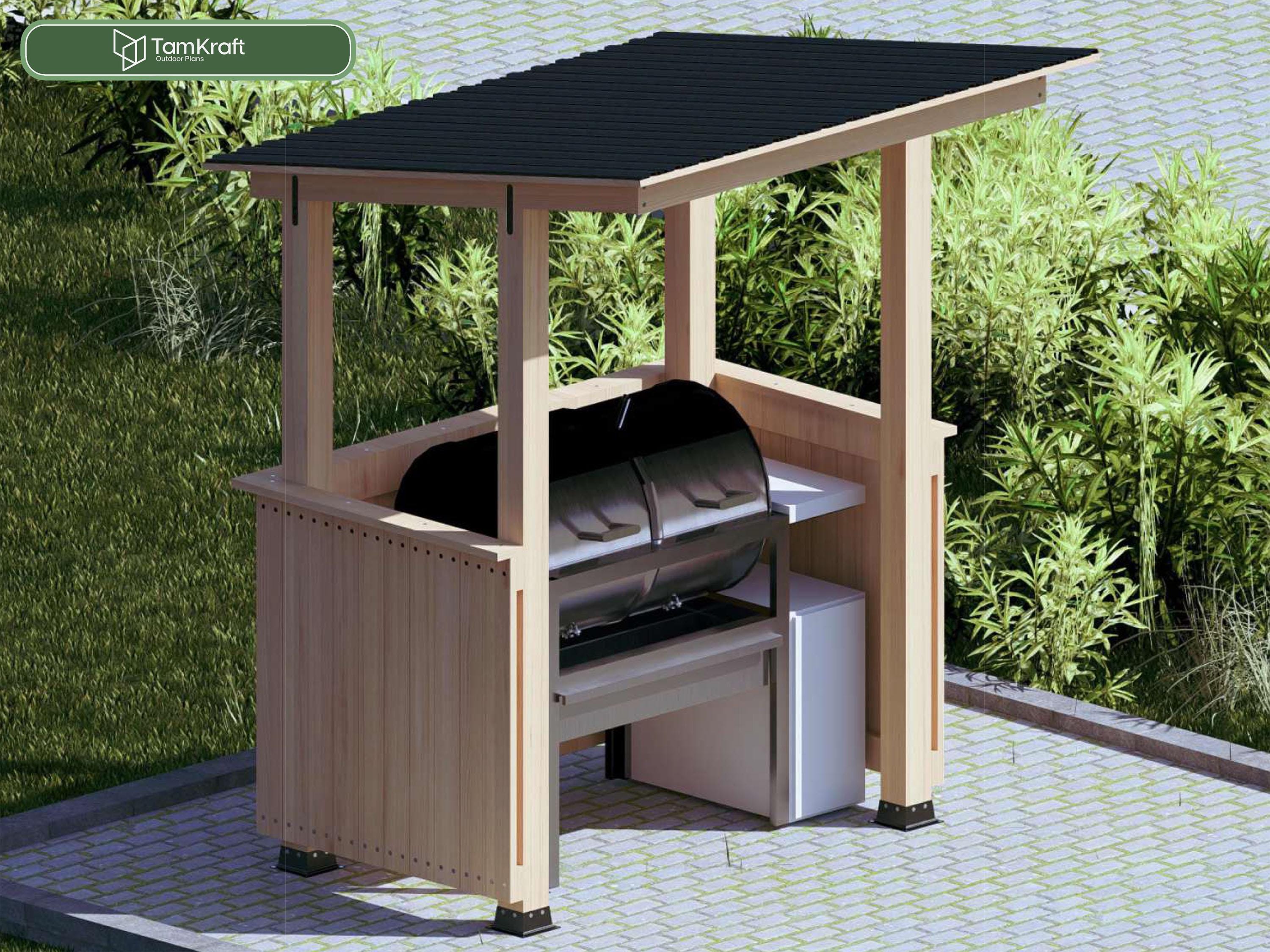 Plans d'abri pour barbecue : abri pour barbecue extérieur avec liste des pièces détachées (téléchargement PDF)