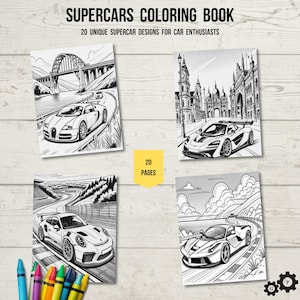 Supercars Coloring Book – Printable Car Coloring Pages | Race Car & Luxury Car Coloring for Kids and Adults | Instant Download PDF