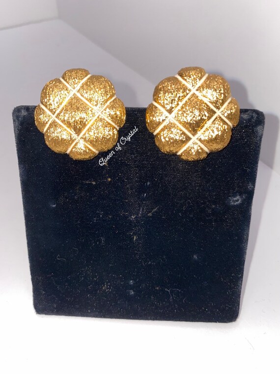 Vintage St John Gold Quilt Earrings
