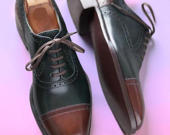 Handmade Mens Two tone Oxfords Shoes, Mens Leather dress Shoes, Mens Shoes