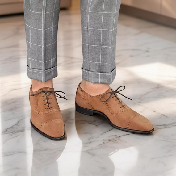 light brown suede dress shoes Handmade Mens Beige Color Brogue Shoes, Men Oxford Formal Blotout 9 Drawer Dressers