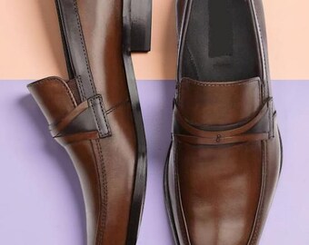 Handmade Men fashion brown formal shoes moccasins, Men leather dress shoes
