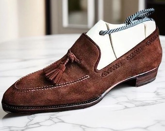 Zapatos de ante marrón hechos a mano, mocasines de vestir para hombre, mocasines
