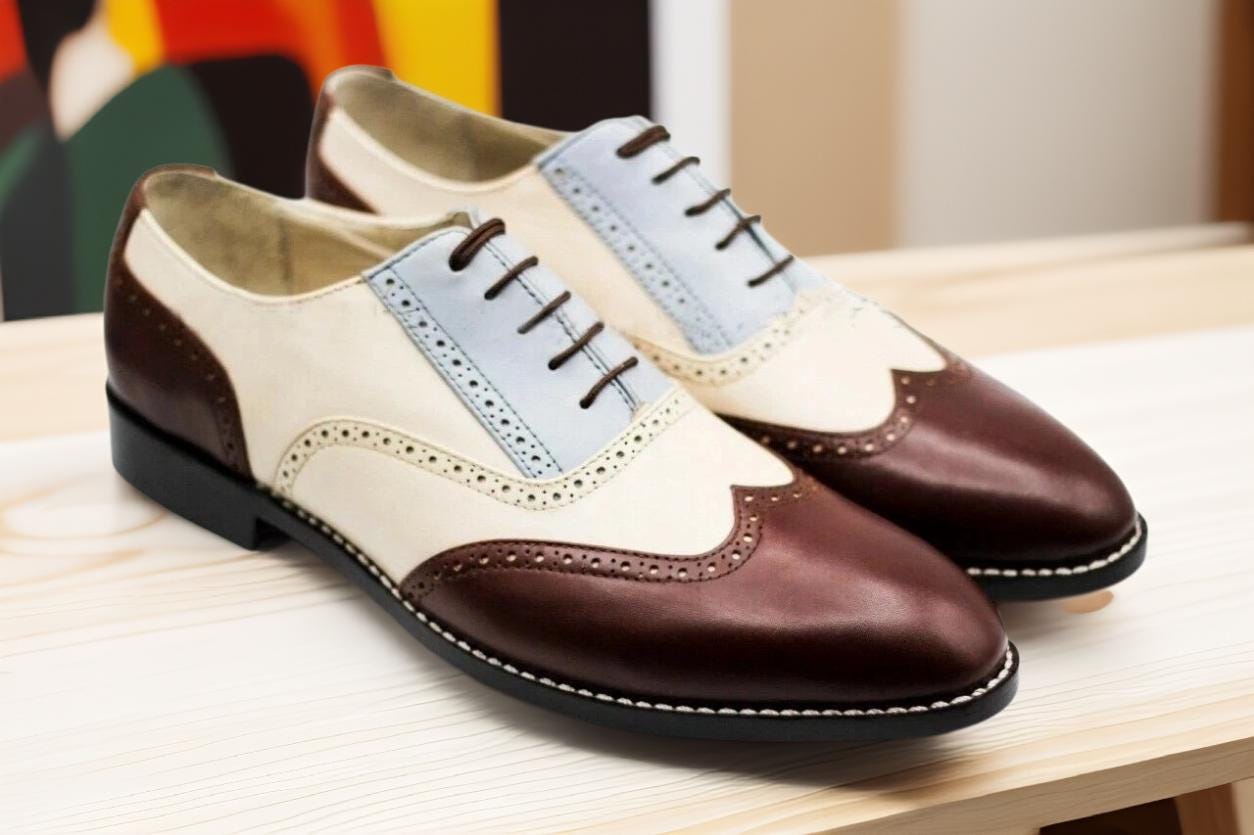 Handmade Genuine Three Tone Oxford Brogue Wingtip Lace up  display picture 3