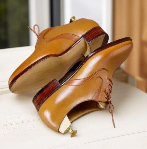 Handmade Genuine Leather Tan Oxford Dress Lace up Formal Dress Shoes for  Men - Etsy Israel