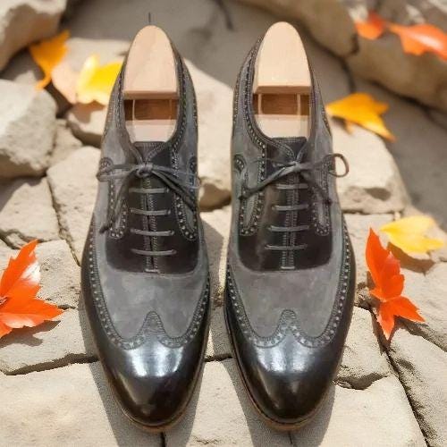 black and grey dress shoes Handmade Mens Oxford Formal Suede & Leather Shoes For Men Size:6-7 Y Built to last Blue S LaudyBachBabes on LTK