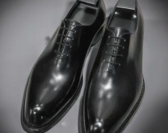 Handmade Men's Black Tuxedo Shoes, Genuine Leather Oxford Dress Shoes For Men