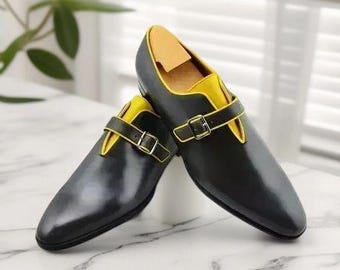 Handmade Men's Genuine Leather Monk Shoes, Men's Formal Shoes Men Dress Shoes