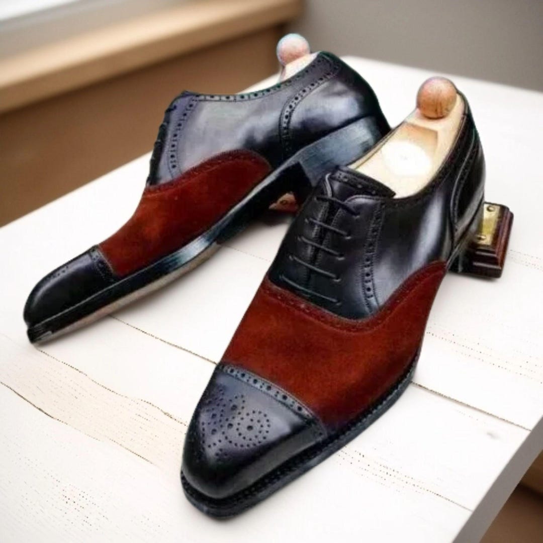 mens leather and suede dress shoes Men's Shoes Formal Casual Handmade Cowhide Leather Burgundy Suede Lace up  Oxford