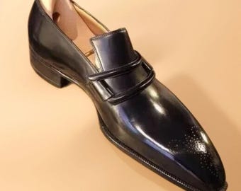 Men Handmade Premium Quality Black Leather Shoes Slip on Wedding Dress Shoes
