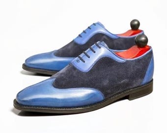 Handgefertigte zweifarbige Herren-Bungetip-Schuhe aus Leder und Wildleder