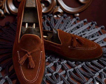 Zapatos mocasines de cuero genuino para hombre, hechos a mano en Gran Bretaña, modernos y casuales.