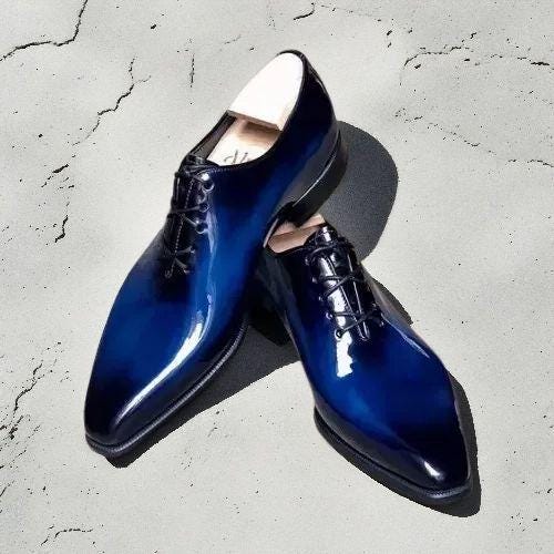 Handmade Leather Oxford Lace up Dress Blue Shaded Boots Formal Shoes for  Men - Etsy