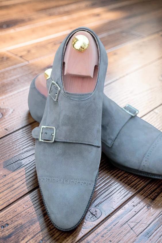 Men Handmade Leather Shoes Suede Double Monk Strap Light  display picture 3