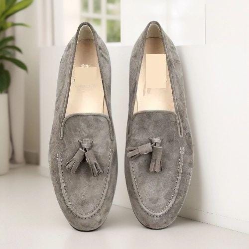 Testoni Tassel Loafers Gray Olive Leather Italy Men’s 9.5 D Handmade Made in Italy Hard Shell Pebbled Loafers Testoni Amedeo  main image 4