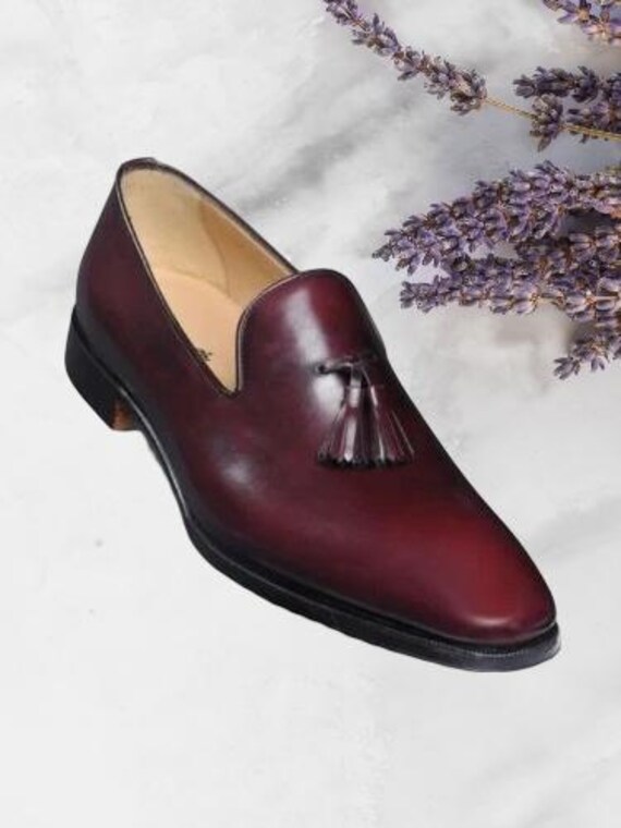 Men\'s Handmade Burgundy #363 Genuine Leather GUC Sz 10 Slip On Dress Shoe Men main image 2