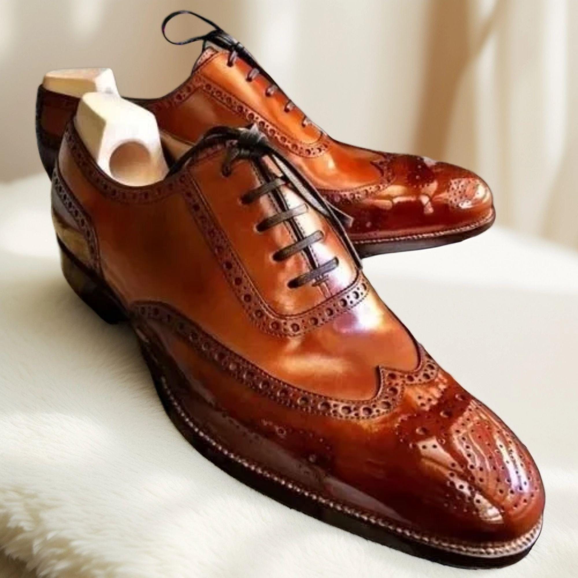 formal brown dress shoes Men Brown Oxford Brogue Genuine Leather Formal Shoes