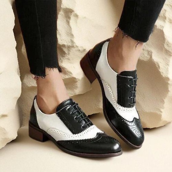 Handmade Women's White, Black Leather Oxford Wingtip Lace up Dress Shoes Women - Etsy Israel Handmade Women's White, Black Leather Oxford Wingtip Lace up Dress Shoes Women - Etsy Israel