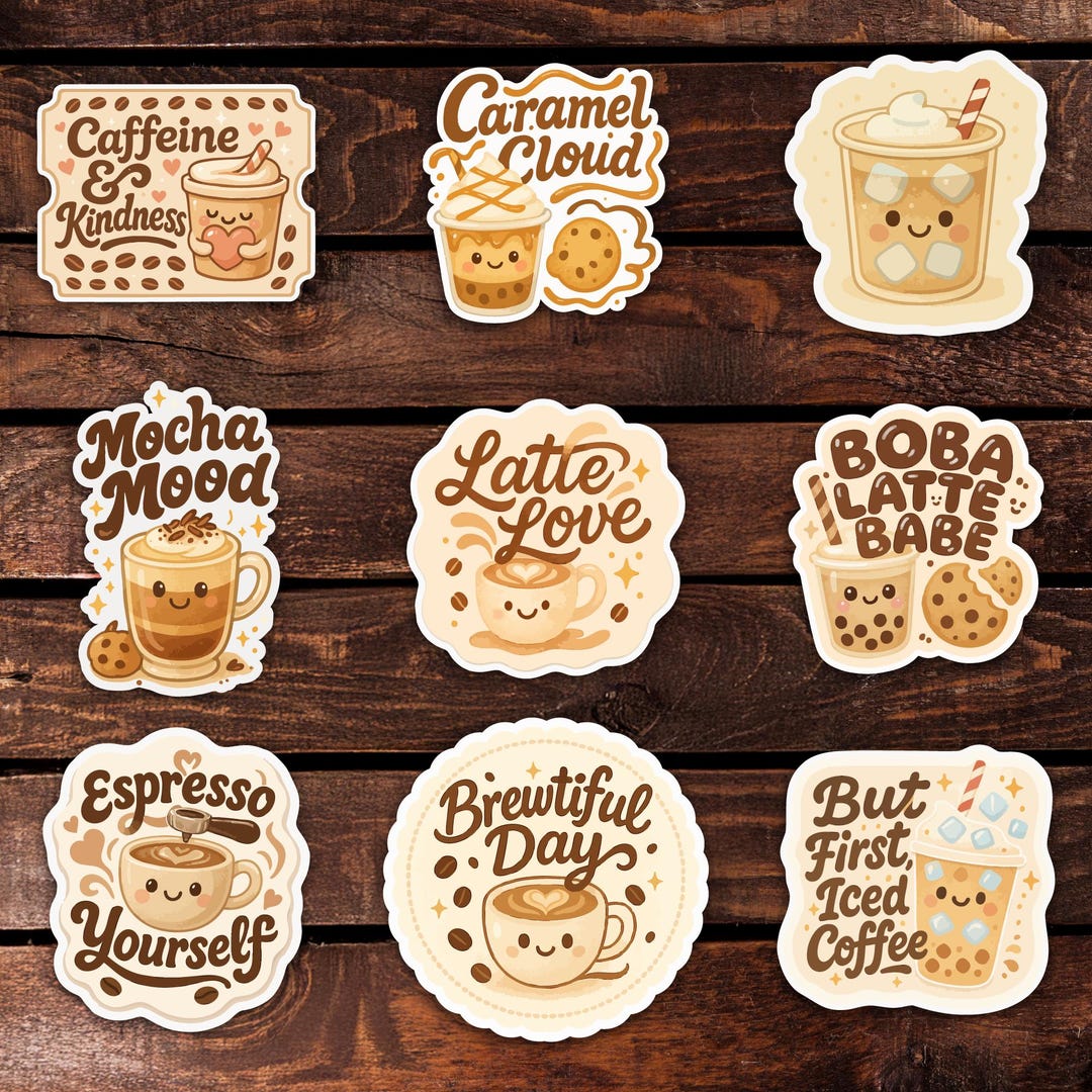 Kawaii Coffee Sticker Bundle | Cafe Planner Stickers (digital Download ...