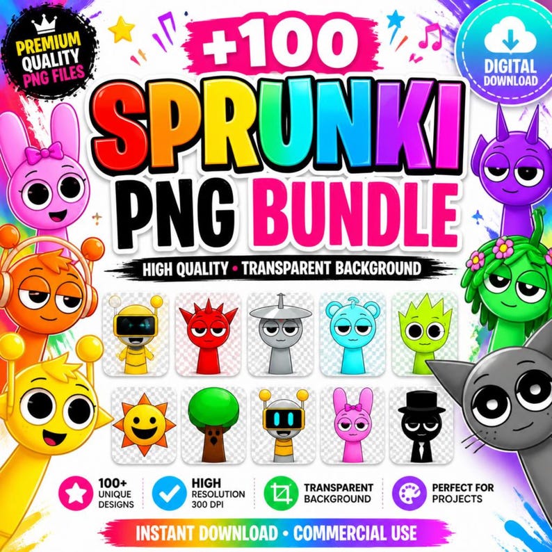 Sprunki Icon Chart 100+ Sprunki PNG Bundle, Transparent Designs for Crafts (digital ...