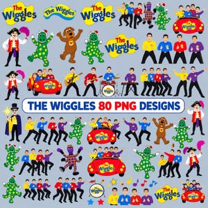 80 Wiggles PNG-paket, Wiggles fan art PNG, barnfest, festdesign, digital nedladdning