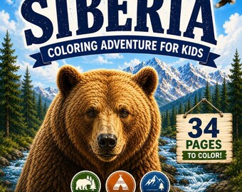Sibirien Malbuch für Kinder | Wildlife, Kultur & Natur-Seiten | Druckbares PDF
