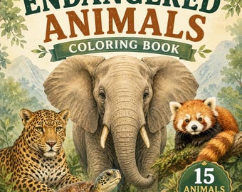 Endangered Animals Coloring Book for Kids, Learn & Color Wildlife, Printable PDF Activities