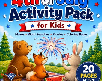 4th of July Activity Book for Kids | Woodland Animals, Mazes, Coloring Pages (PDF Download)