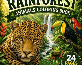 Rainforest Animals Coloring Book for Kids, Jungle Wildlife Printable PDF, Educational Nature Activity