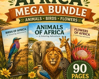 Africa Animals Birds Flowers Coloring Books for Kids | 3 Book Bundle | Nature Study Printable