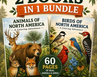 North American Birds & Animals Coloring Bundle | 60+ Wildlife Pages for Kids