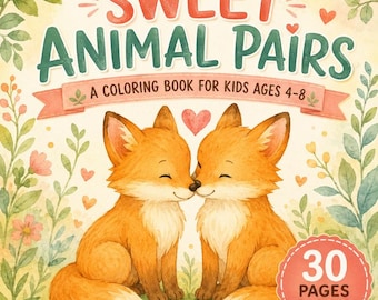 Sweet Animal Pairs Coloring Book for Kids Ages 4–8 Printable PDF