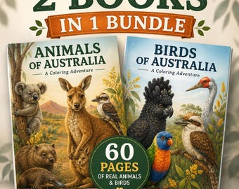 Australia Animals Birds Coloring Bundle | Kids Wildlife Learning Printable (2 Books in 1)