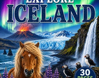 Iceland Coloring Book for Kids | Wildlife, Vikings, Glaciers & Geography | Printable PDF