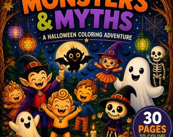 Halloween Coloring Pages for Kids | Monsters, Ghosts, Witches (30 Pages)