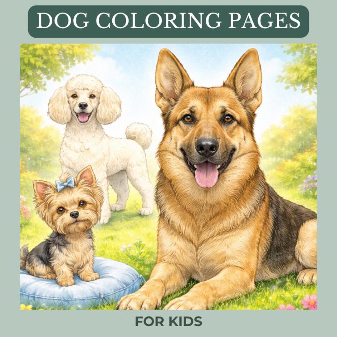 Dog Coloring Pages for Kids | Learn Breeds | 30 Printable Pages PDF - Etsy