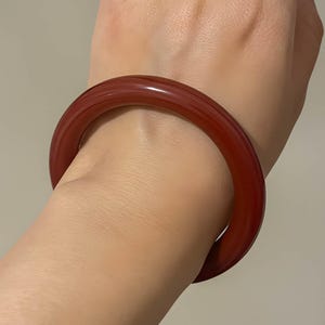 Dark Red Gemstone Bangle | Deep Red Agate Bracelet | Natural Agate Jewelry for Women