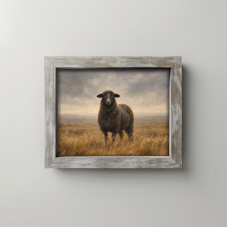 Farm animal painting poster for bedroom — rustic countryside scene with soft brushwork and quiet mood