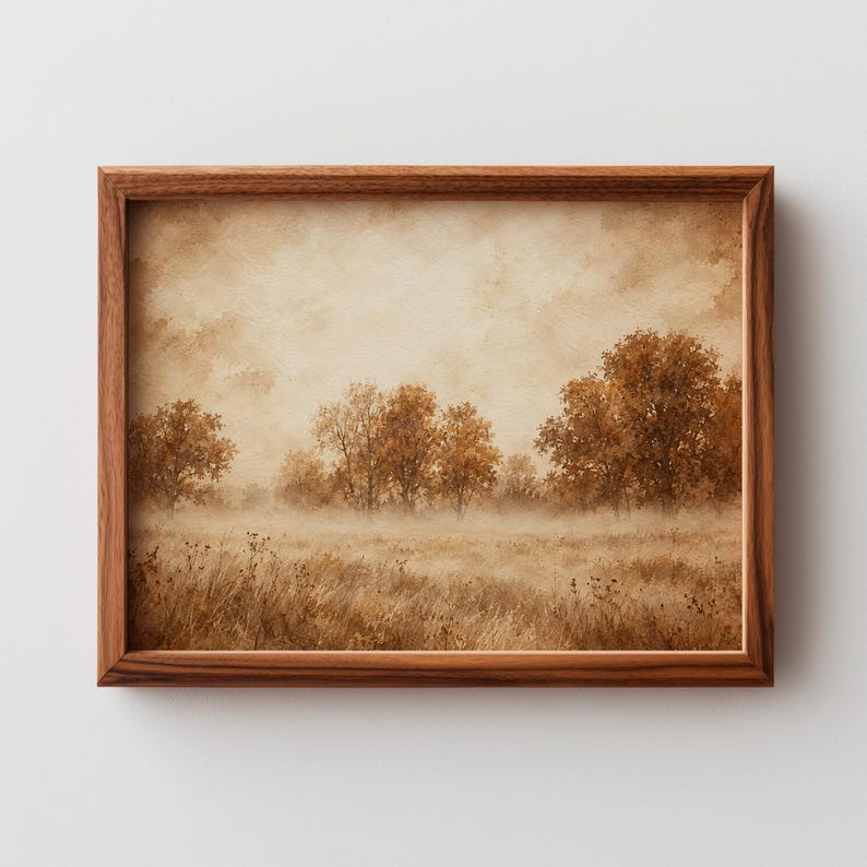 Quiet rural autumn artwork instant download — rustic brushwork with dried grasses and moody atmosphere