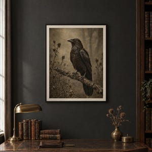 Vintage gotiskt korptryck, mörk stämningsfull tistelkonst utskrivbar väggdekor (digital nedladdning) bild 2